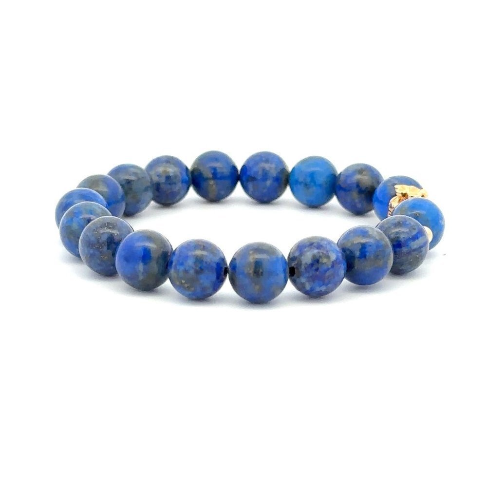 18K Gold Money Bag Lucky Charm Beads Bracelet Gemstones Lapis Lazuli 8mm - Picture 6 of 9